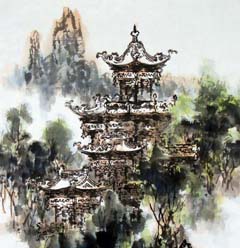 何镜涵中国写意楼阁山水画欣赏