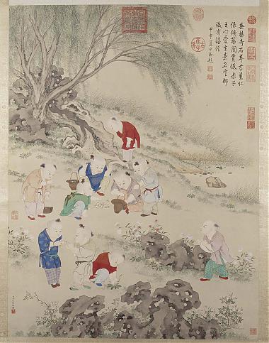 金廷标儿童斗草图