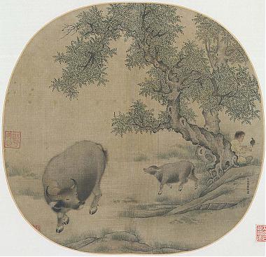 李椿牧牛图团扇