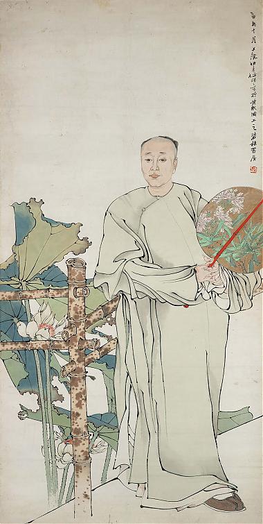 任伯年凭栏赏荷图